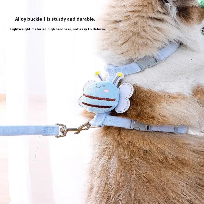 Bee-shaped adjustable cat leash in polyester material with multiple colour options