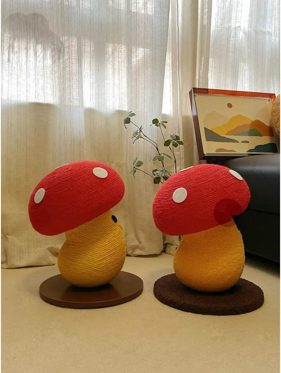 Foldable accordion-design cardboard cat scratcher in mushroom shape on a carpet
