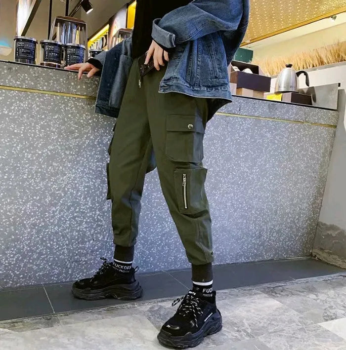 Men's loose fit cotton blend overalls in black, straight leg, mid waist, tether closure