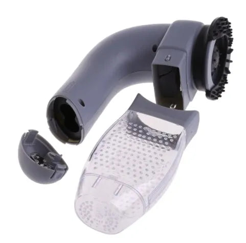 Grey portable electric pet hair vacuum cleaner with soft rubber head for dogs and cats.