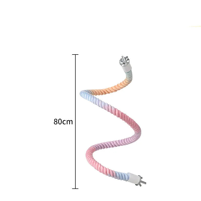 Gradient colourful bird rope perch stand with bendable shapes for small pet cage climbing and play