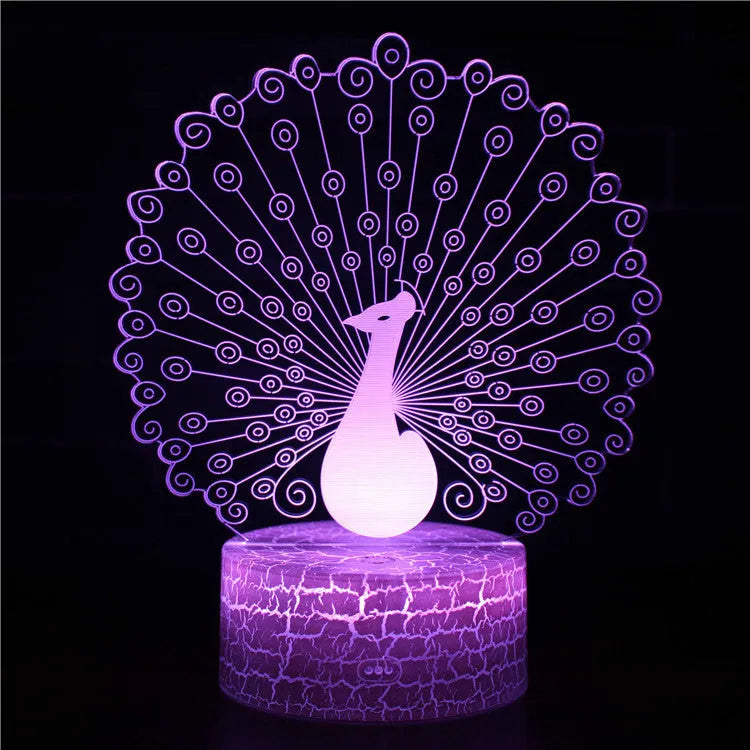 Colourful 3D acrylic USB table lamp with touch control on a small ABS base