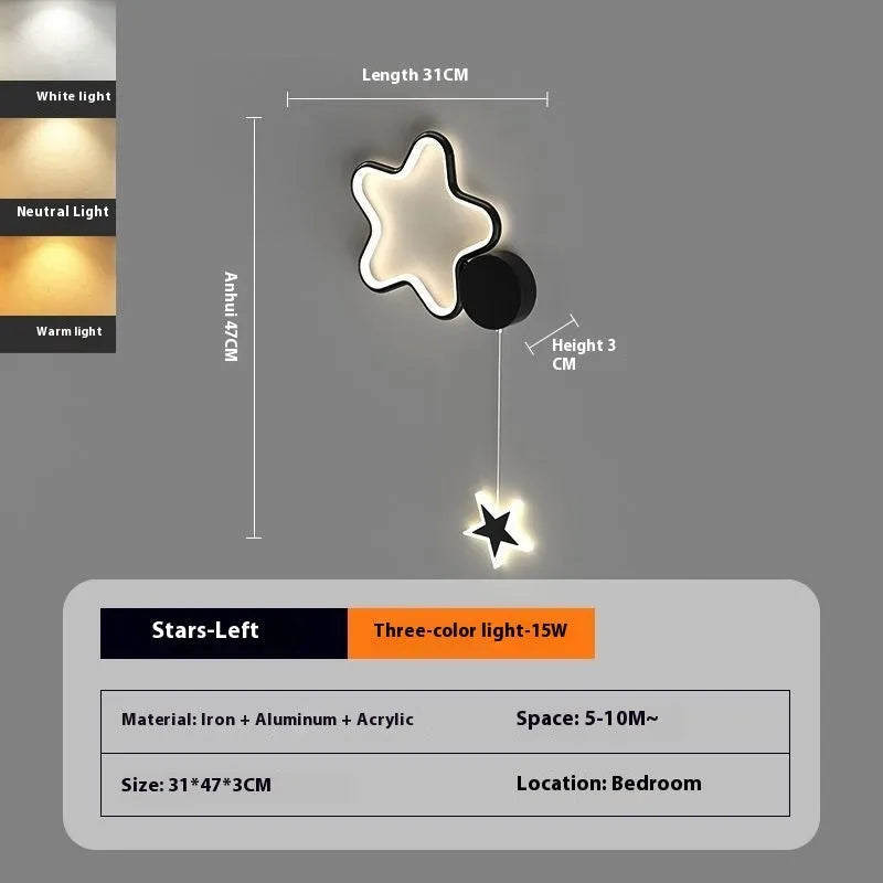 Children's cloud and star themed LED bedside wall lamp in black or white.