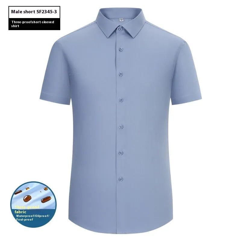 Men's slim fit bamboo fibre shirt with square collar, shown in a solid colour, illustrating business formal style.