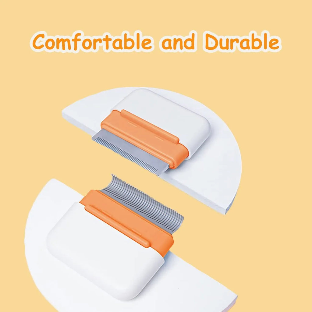 Blue dual-sided pet grooming comb for cats and dogs, showing massage and deshedding sides.