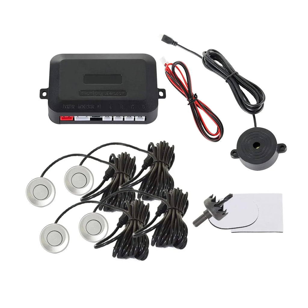 4-probe buzzer reversing radar system with sensors, control module, and installation tools for car parking safety