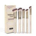 Five apricot-coloured angled blush makeup brushes for foundation and powder application