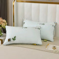 Polyester fibre core bed pillow in Argy Wormwood Light Blue colour, shown in 48x74cm size.