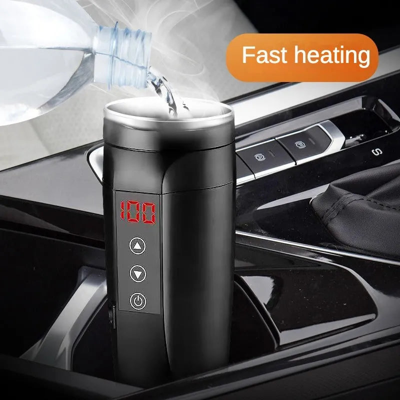 Insulated electric cup water heater for automobiles, 304 stainless steel inner, black, 210x72mm, with converter box