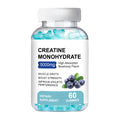 Packet of 60 creatine monohydrate supplement gummies on a blue background.