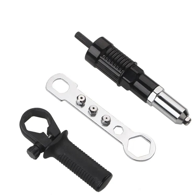 Black electric drill rivet gun with alloy steel head and 173mm length for metal working
