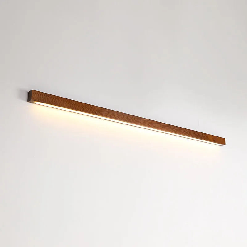 Walnut colour wood and acrylic log strip LED wall lamp in modern minimalist design