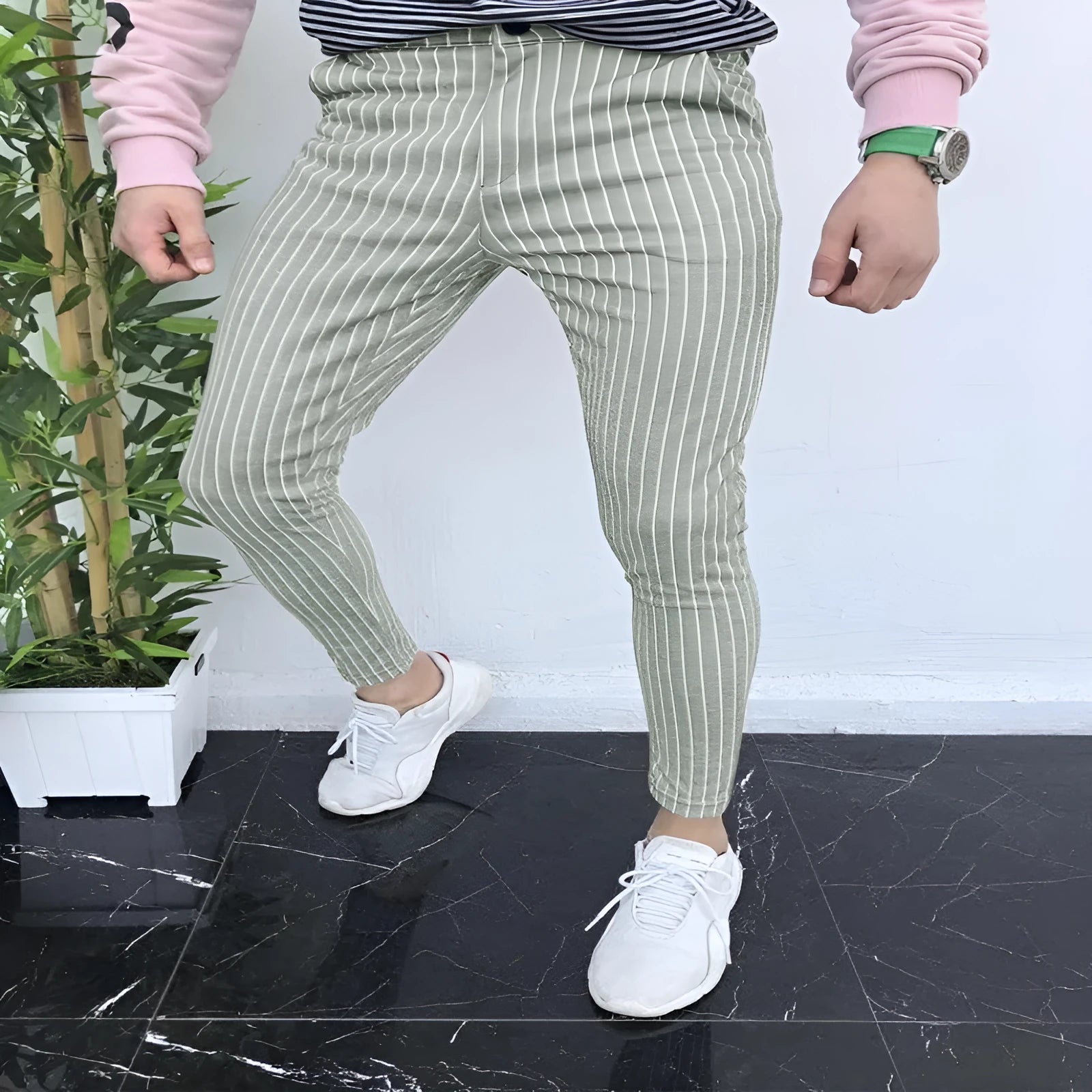 Men's 3D printed plaid casual trousers in RKKZ49 colour with straight leg design