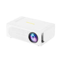 Portable mini projector in black with wired mobile phone connection and UK plug