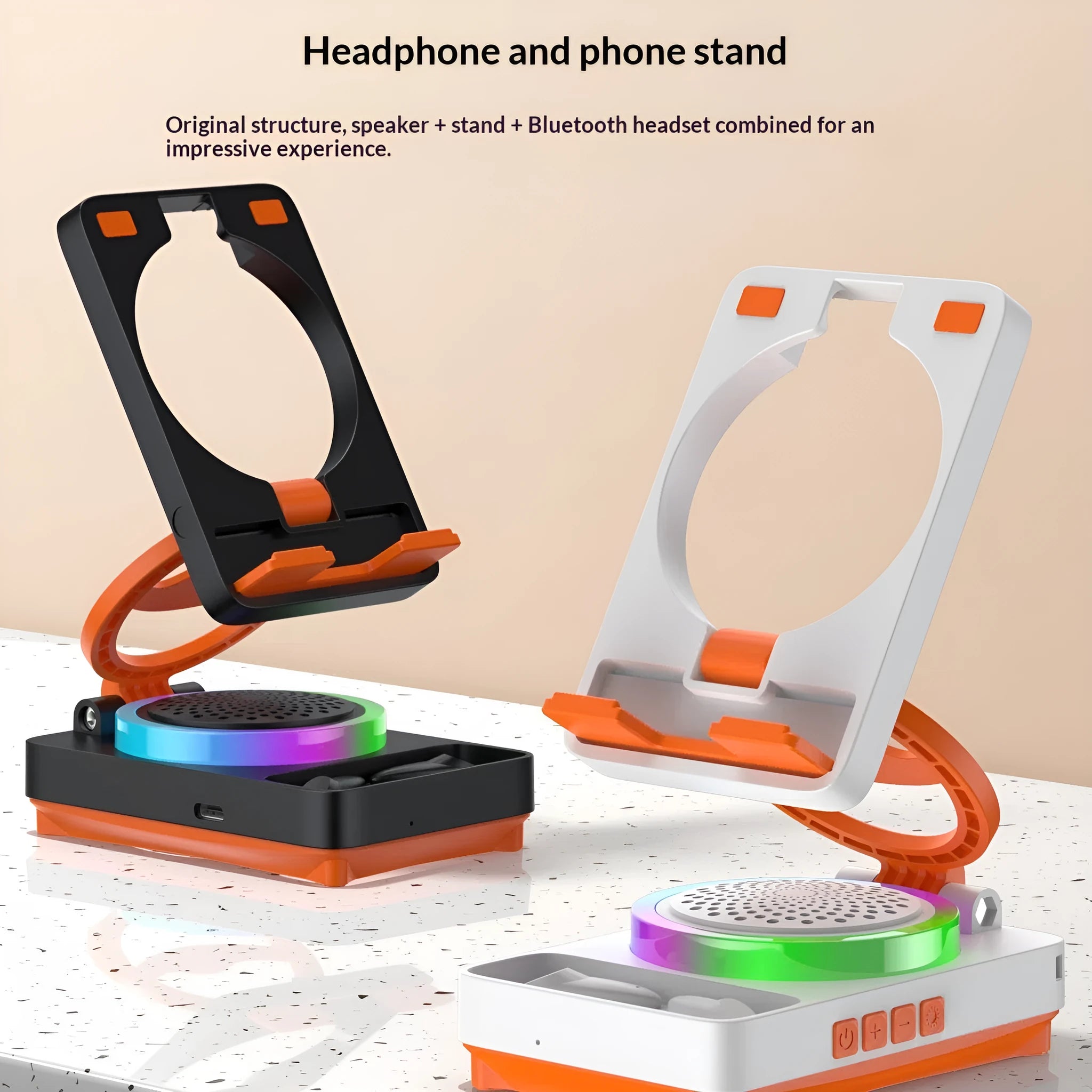Multifunctional mobile phone holder with built-in 3W speaker, available in black and white
