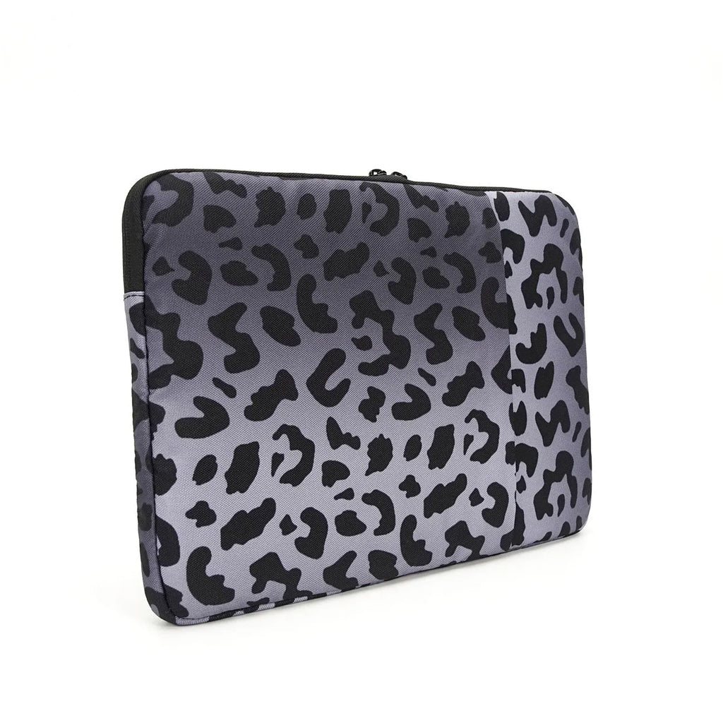 Leopard print laptop sleeve for 13-inch to 16-inch computers with flannel lining