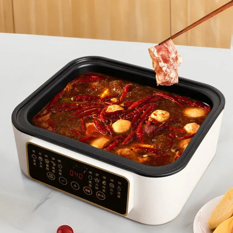 Household electric food steamer with stainless steel rack and compact design