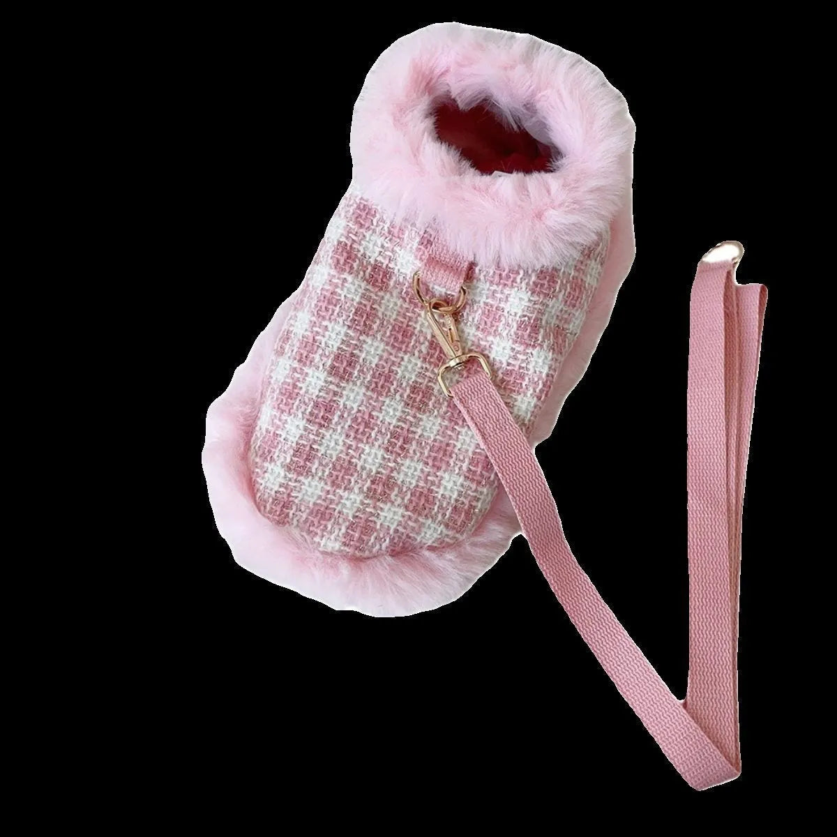 Pink polyester cat costume with a hooded beret and a matching cape on a cat