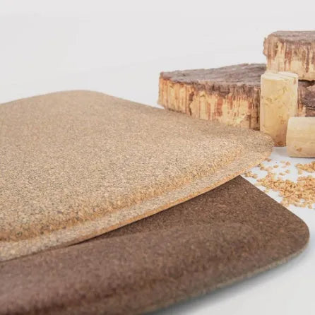 Acorn Natural Cork Wrist Mouse Pad in carbonised finish with visible wrist support, 210x265mm