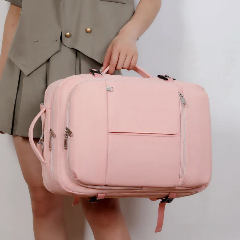 Waterproof oxford cloth backpack showing multiple pockets and zippers with 15.6 inch laptop compartment