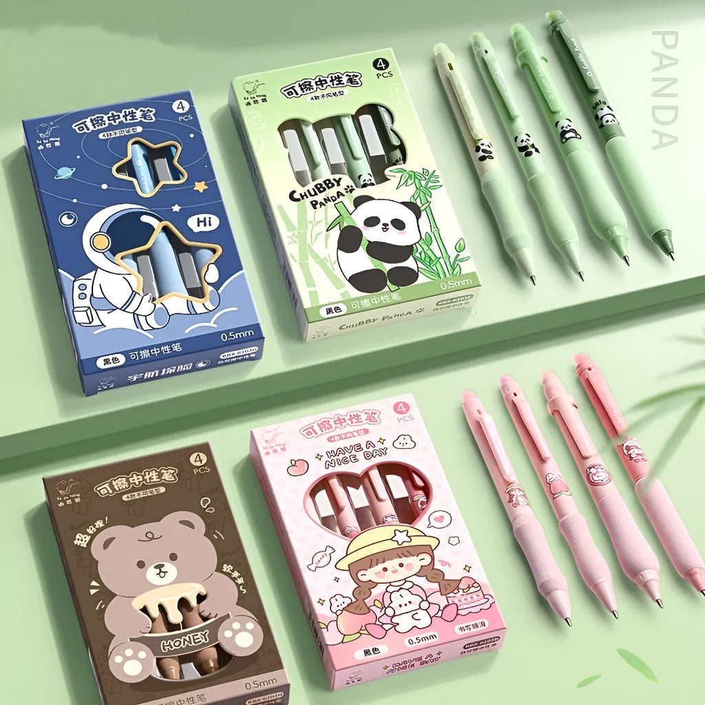 Cartoon erasable gel pen with 0.5mm tip in panda, bear or yellow hooded design