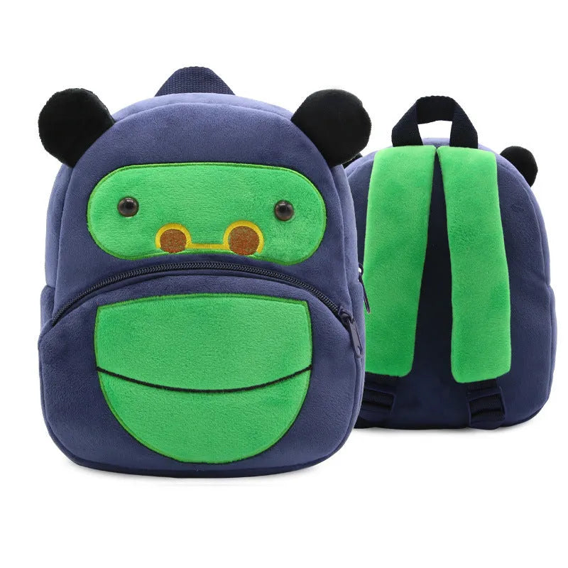 Small cloth animal backpack for kindergarten children, 26.5x24x10.5cm, with zipper pocket, available in multiple colours