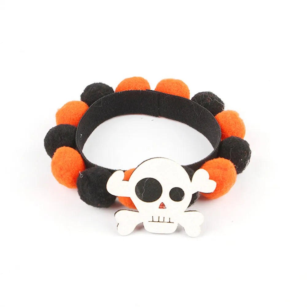 Halloween pet collar with fur ball decoration in pumpkin design available in S, M, L sizes