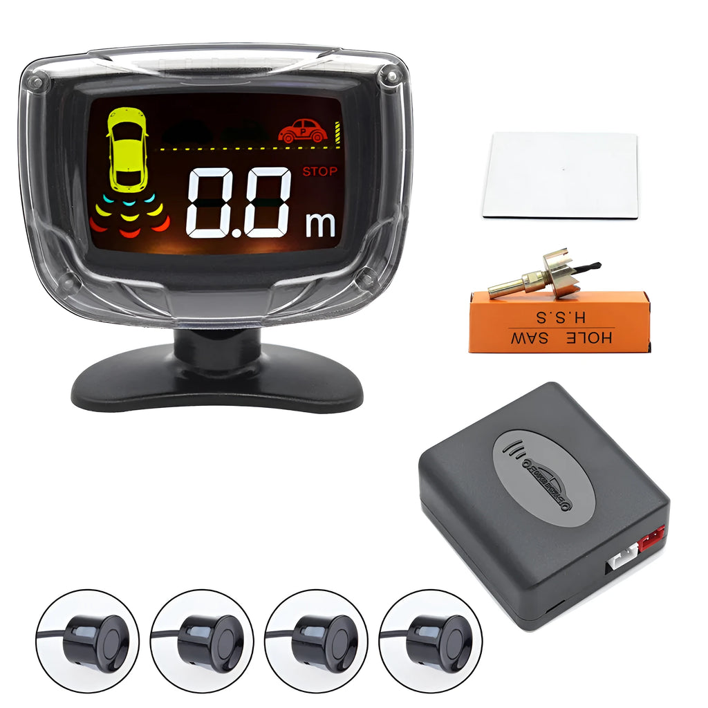 Wireless vehicle reversing sensor system with digital display and four embedded bumper probes