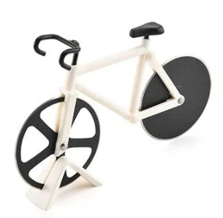 Bicycle-shaped pizza cutter with stainless steel wheel and ABS handle, red colour