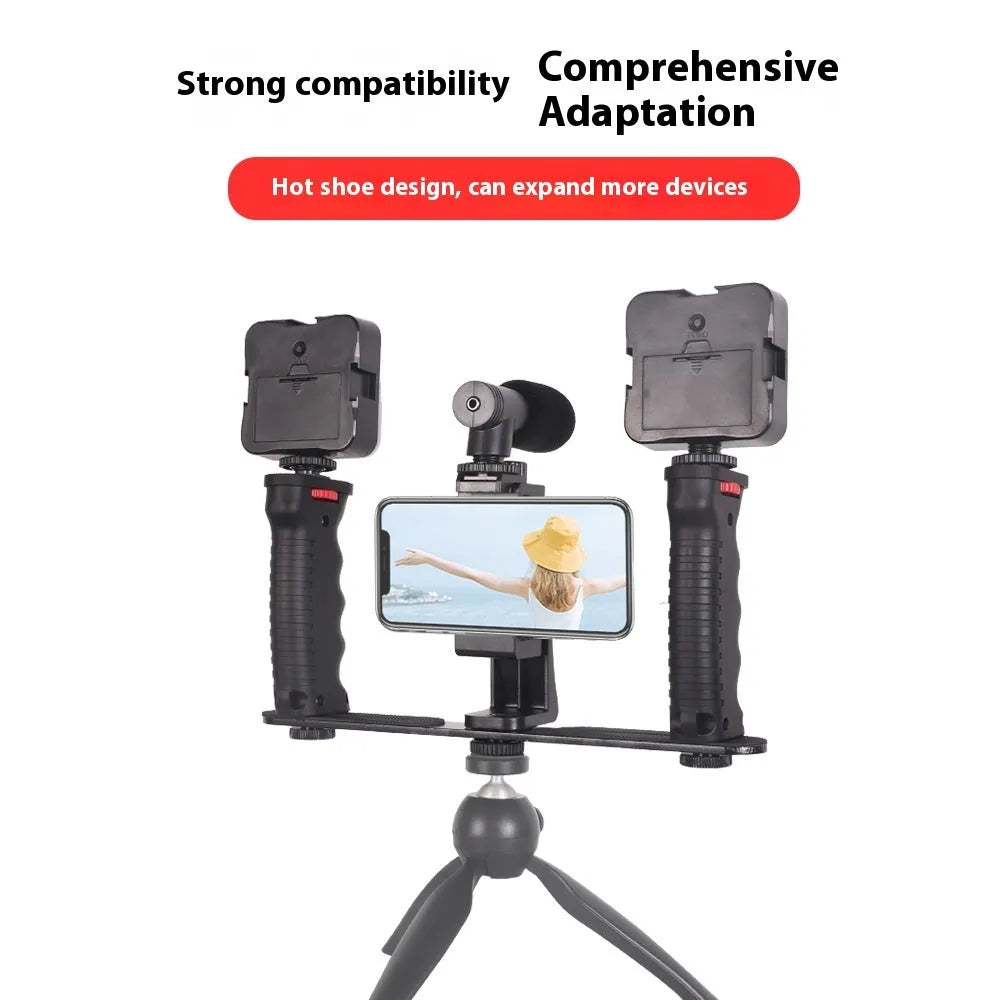 Handheld stabilizer revolving cloud platform bracket holding a mobile phone in rabbit cage frame