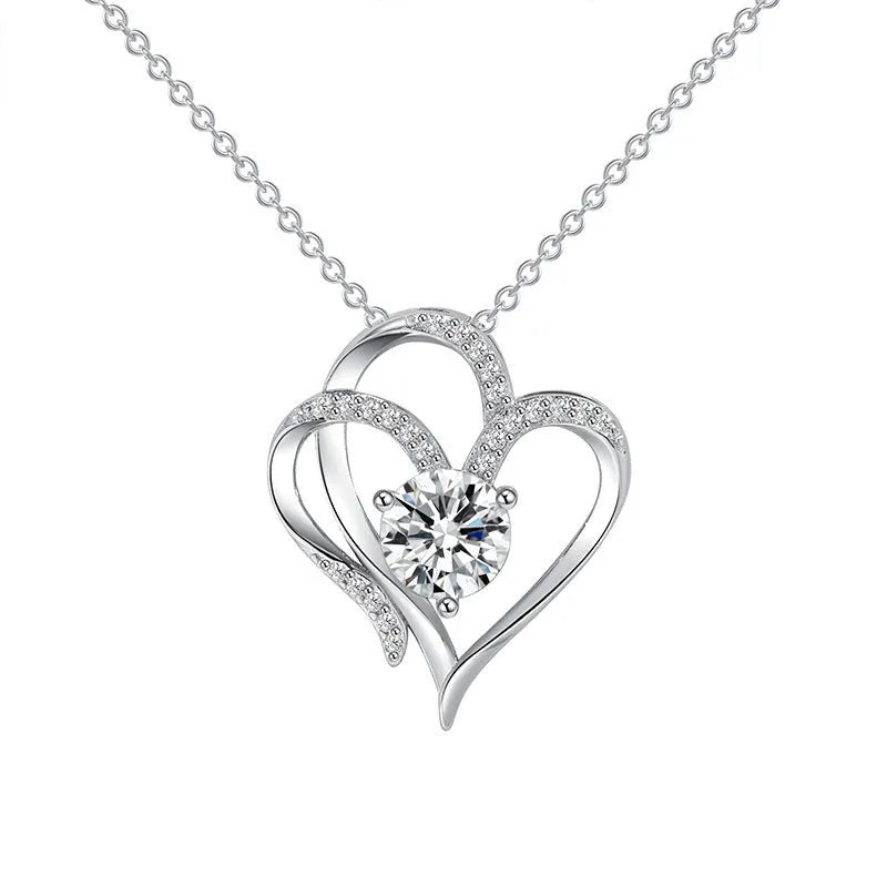 Women's 925 silver heart necklace with diamond treatment in choice of colour finishes