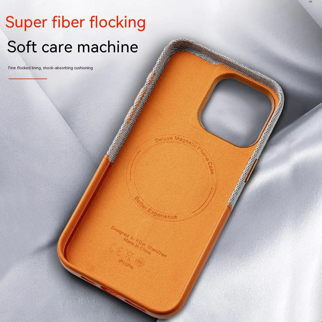 Leather magnetic card phone case for iPhone in black with colour-matching design and card slot visible