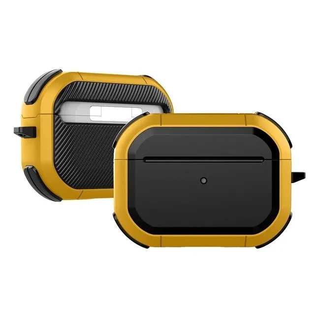 Black protective hard shell case for Apple AirPods Pro and AirPods 1/2 on a white background.