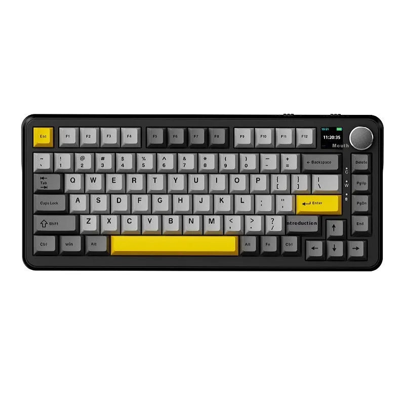 75% wireless mechanical keyboard in black grey yellow with hot-swappable switches and three connection modes