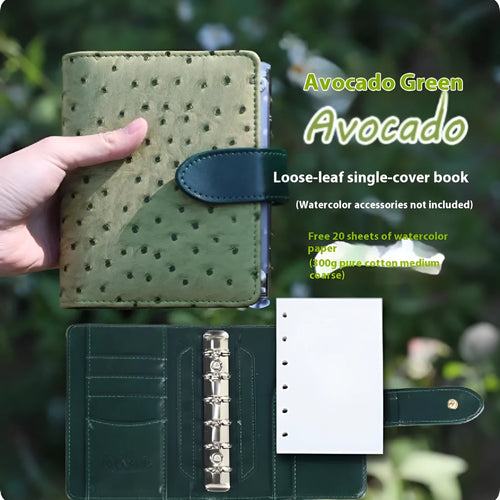 A7 size loose-leaf watercolour notebook in one of five colours: Avocado Green, Hazelnut Brown, Mango Pudding, Mocha Coffee, or Rainforest Green.