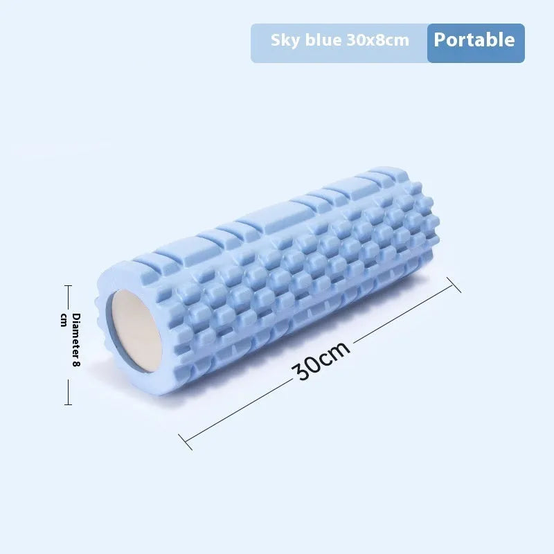 A black EVA foam roller for fitness and muscle recovery, shown next to a grey and pink version.