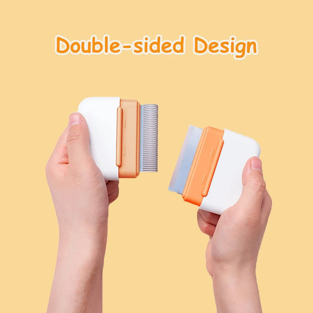 Blue dual-sided pet grooming comb for cats and dogs, showing massage and deshedding sides.