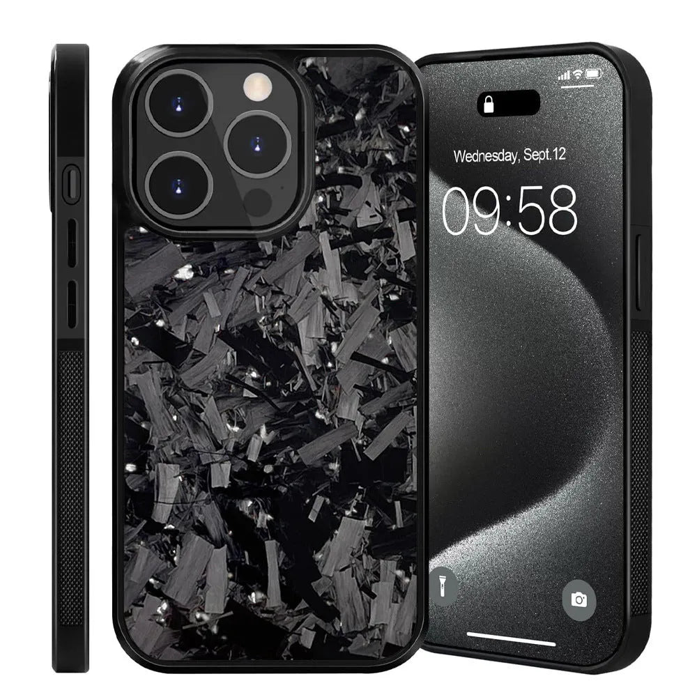 Carbon fiber phone case for iPhone 15 Pro Max 13 Pro in black, shockproof and anti-fall all-inclusive style