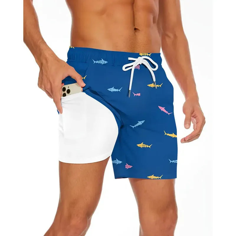 Men's loose-fit polyester summer shorts for beach leisure wear in various colours and sizes
