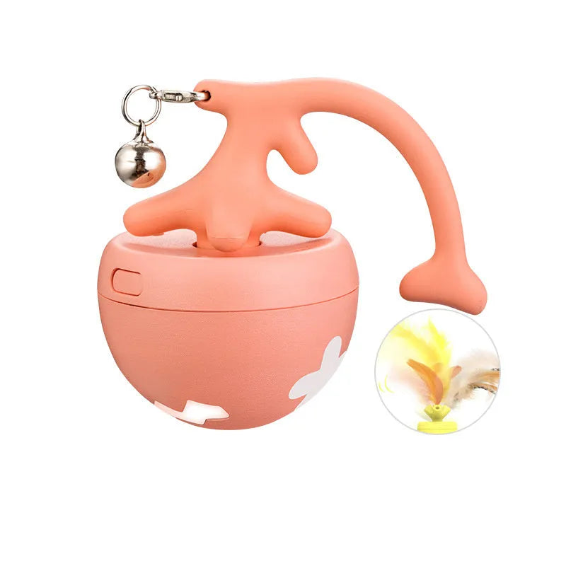 USB electric cat teasing ball toy with rotating fish bone design in blue, pink and yellow colour options