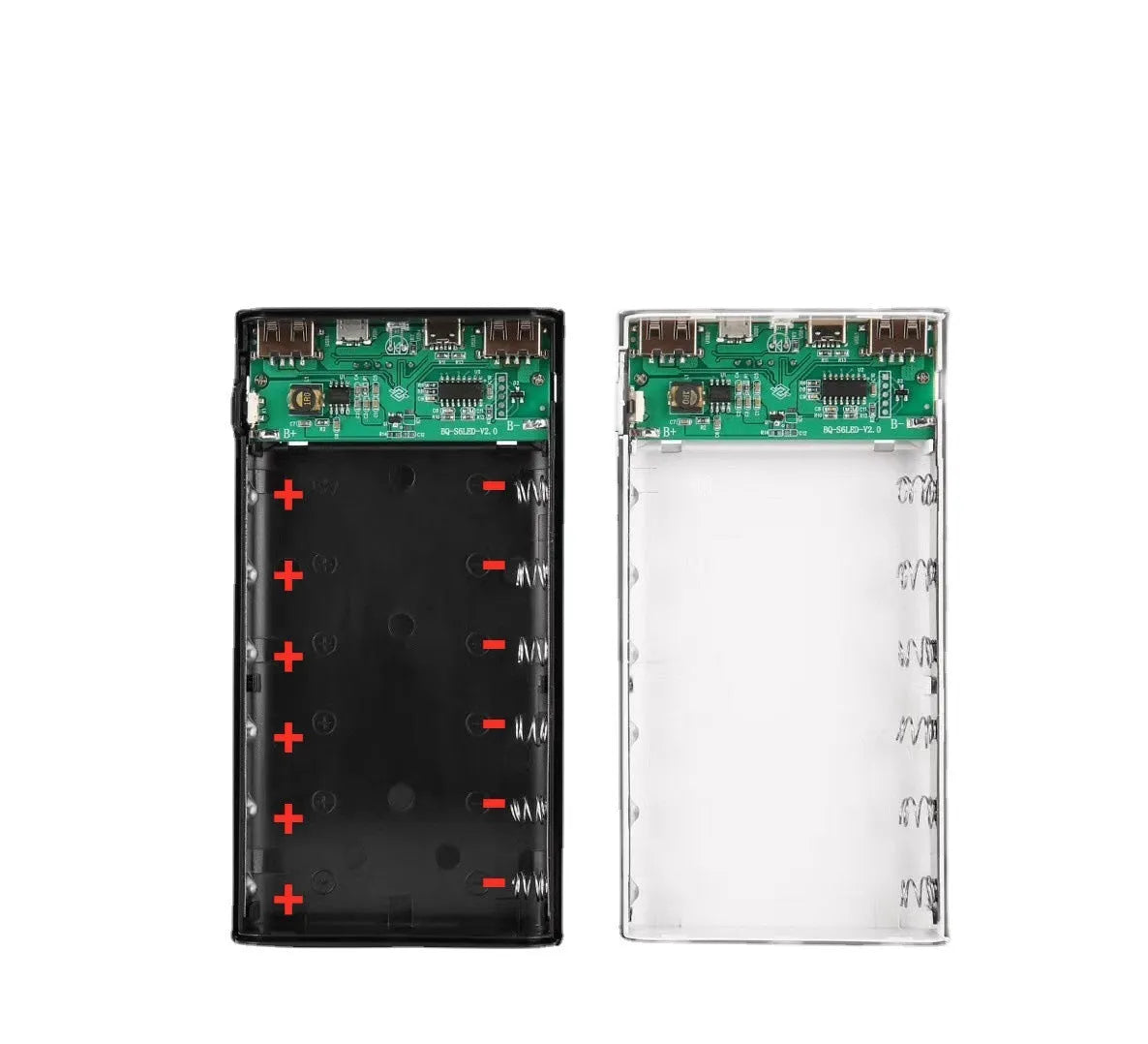 Digital display power bank DIY kit showing black shell with multiple USB ports