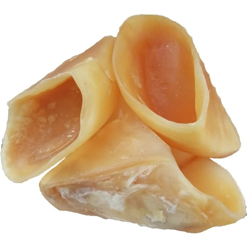 Natural cowhide dog chew stick in hoof shell colour, small and large sizes for dental care
