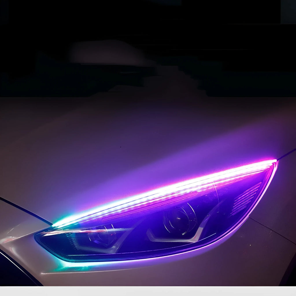 Universal remote control RGB LED daytime running lights for cars in 30cm, 45cm, and 60cm lengths.