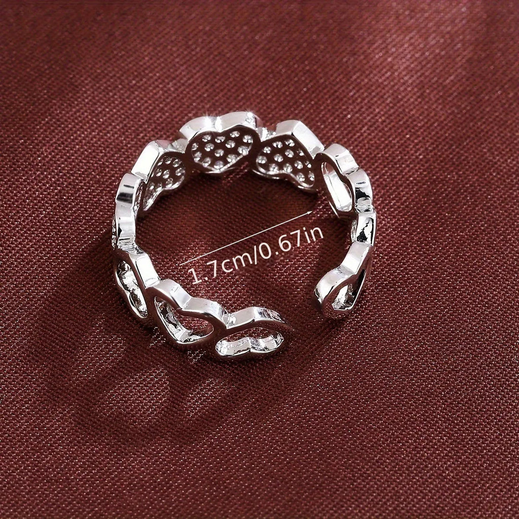Adjustable opening couples ring with geometric heart design in gold colour