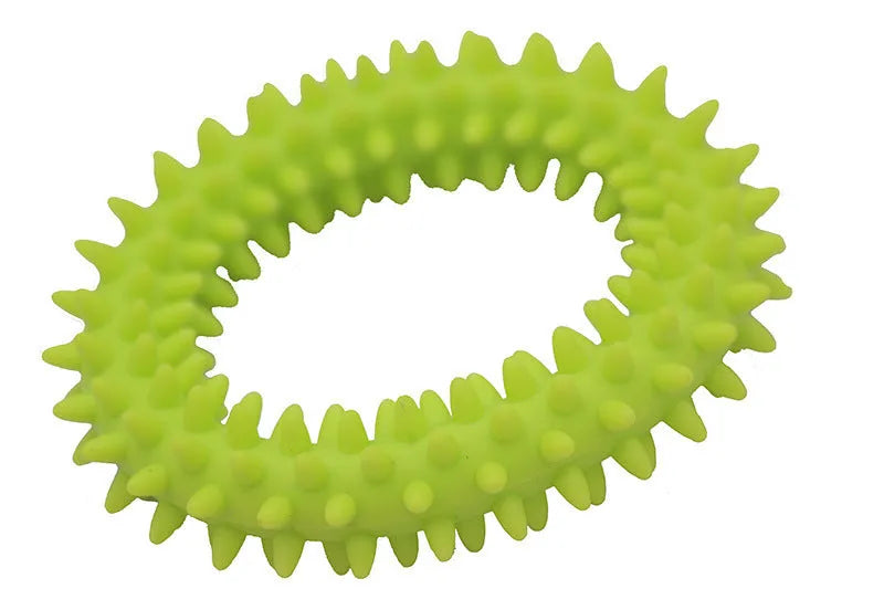 TPR spiky circle ring dog chew toy in selected colour, 9.5cm diameter