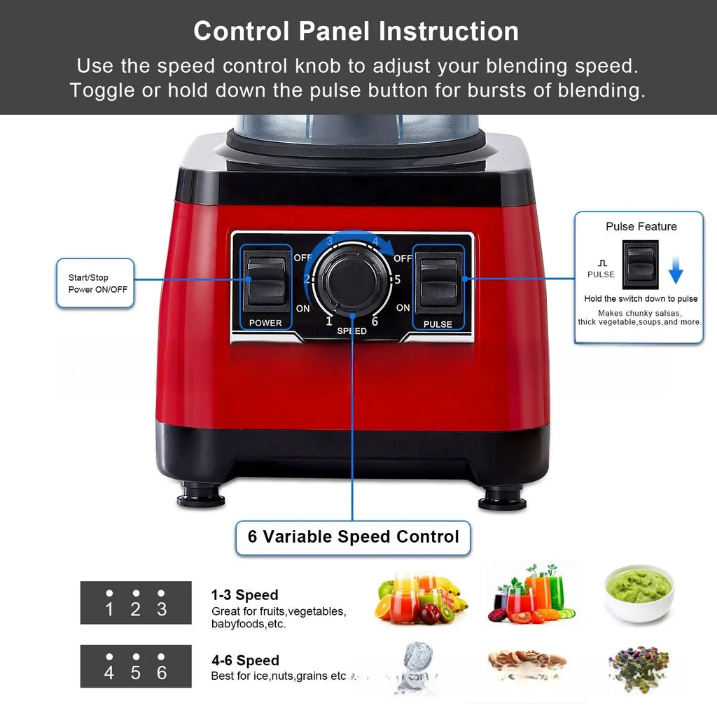 Red industrial commercial blender with stainless steel jug, model A8700, 2200W motor