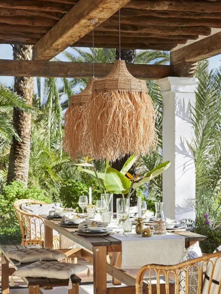 Southeast Asian style woven chandelier with wild vetch and willow, 50cm diameter.