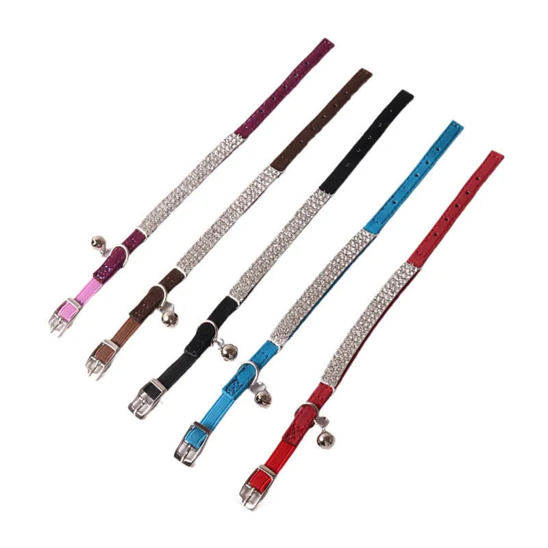 Flocking material cat collar with gang drill design and elastic buckle in six colour options