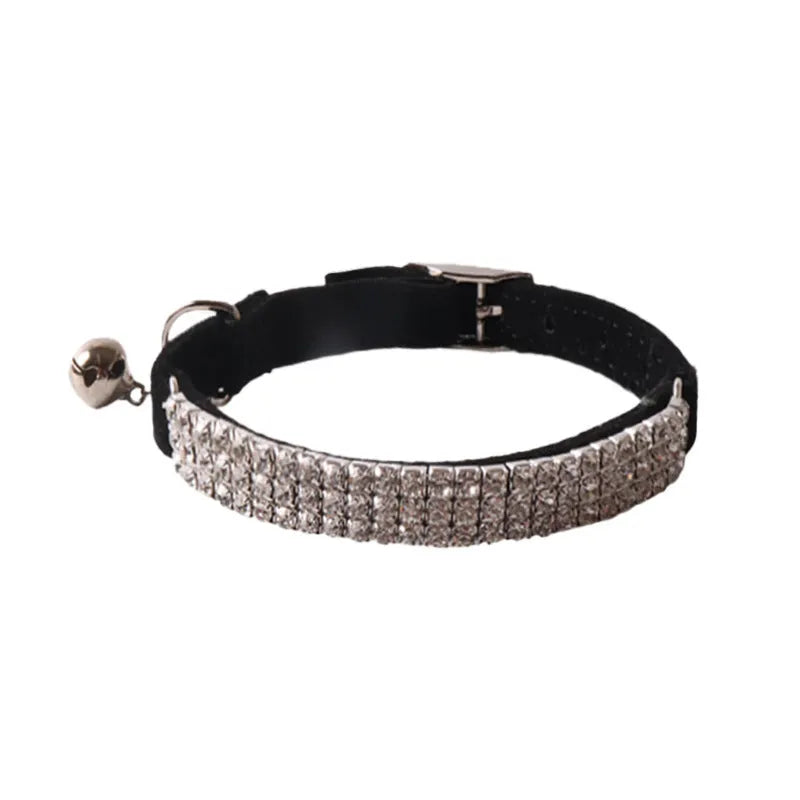 Flocking material cat collar with gang drill design and elastic buckle in six colour options