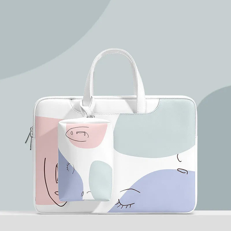 Blue waterproof PU leather laptop bag for a 15.6-inch notebook with a soft handle and zipper.